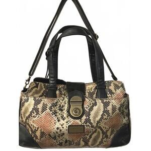 Faux Snakeskin Satchel Purse, Gigi Hil, Coral Lining & Shoulder Strap